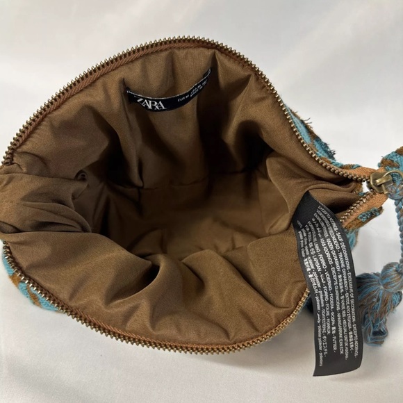Y2K Boho Zara Woven Velvet Clutch Handbag with Tassel Pull🤎🩵 - Picture 3 of 7